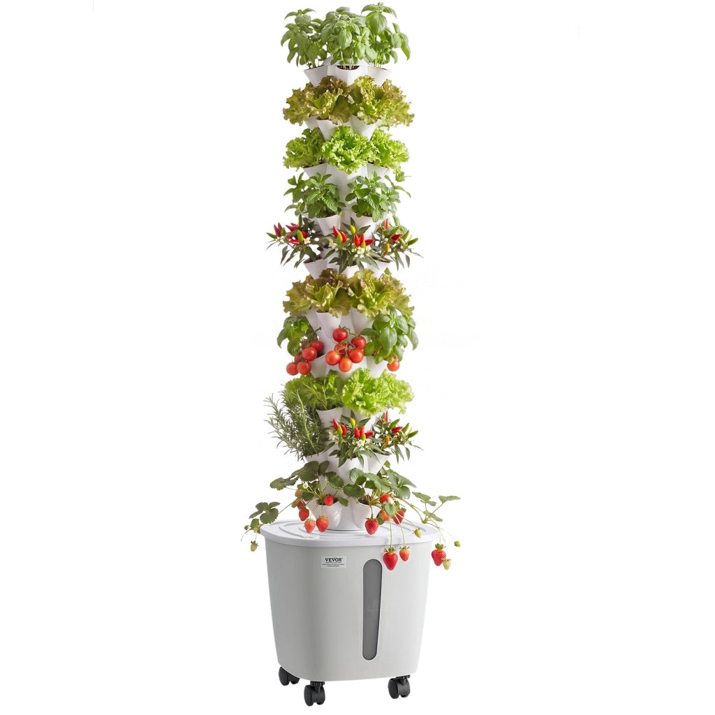 Torre Idroponica da Interno VV1-10C-EU a 10 Livelli 50 Capsule con Serbatoio 20 L e Pompa Sistema di Coltivazione Bianco
