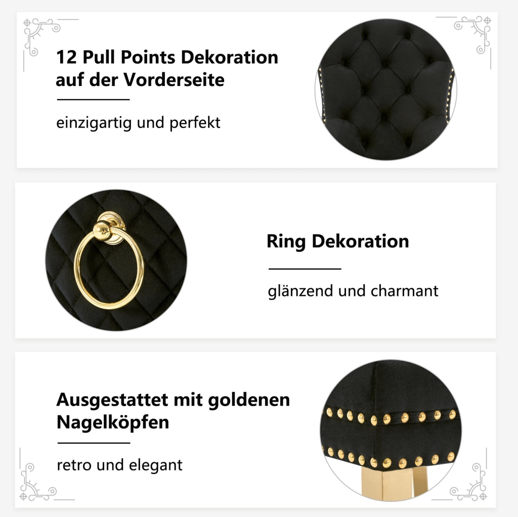 SEDIA Imbottita 50,5x45x95 cm Velluto Nero Oro