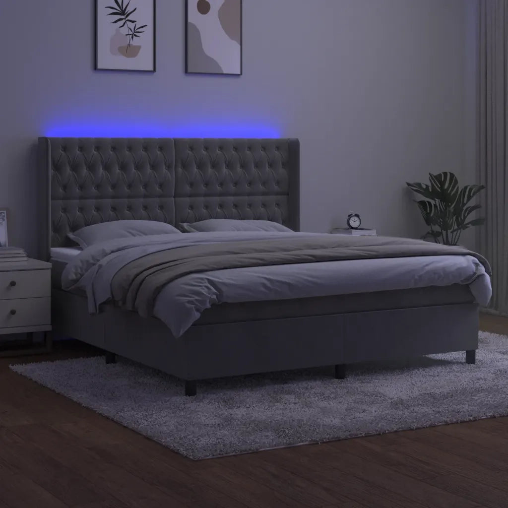 Letto a Molle Materasso e LED Grigio Chiaro 160x200 cm Velluto 3139751