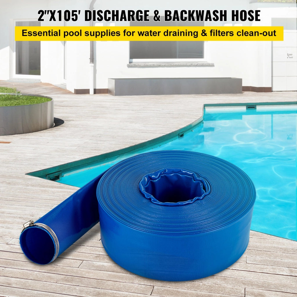 Tubo Piatto di Scarico in Tessuto PVC 51 mm x 32 m Blu per Piscine e Controlavaggio SPDH-8445 Robusto Flessibile