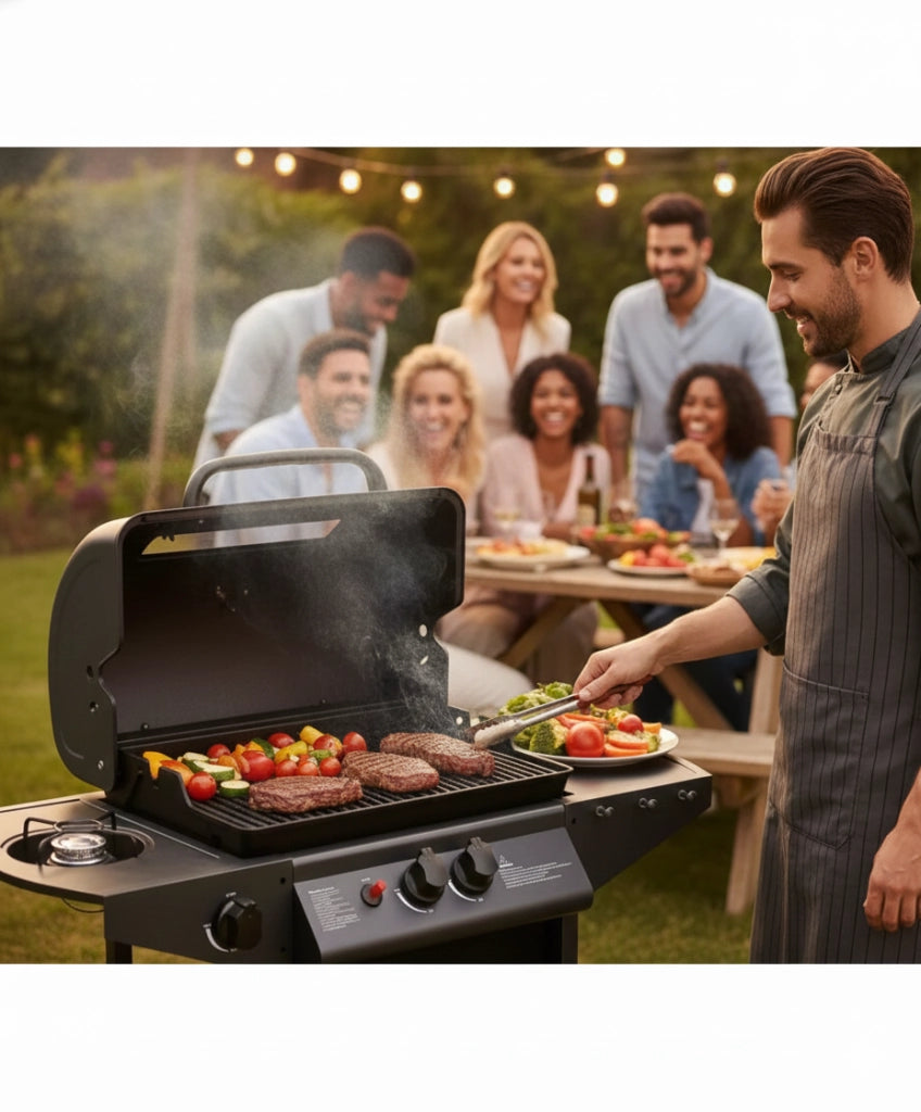 Barbecue a Gas 2,9 kw Alabama Superficie di Cottura in Pietra Lavica Nero