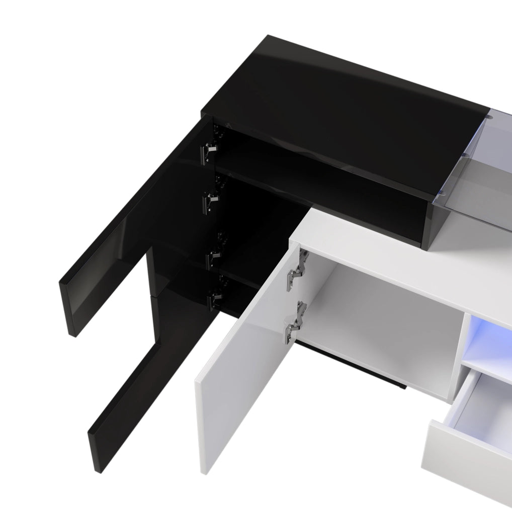 Mobile TV 200x35x60 cm con LED multicolore, 4 ante e 2 cassetti in truciolare e MDF
