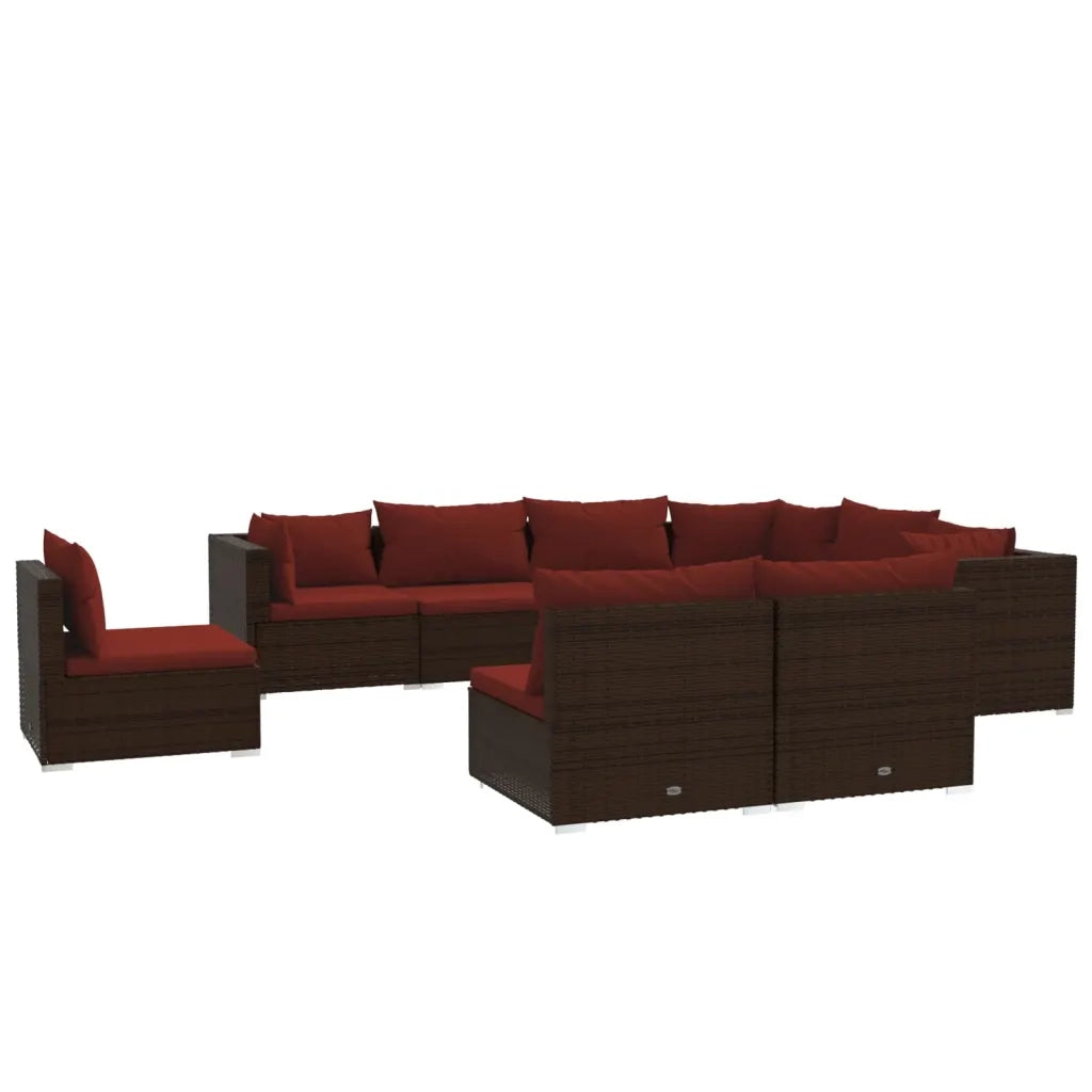 Set Divani da Giardino 9 pz con Cuscini in Polyrattan Marrone