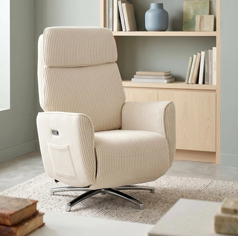 Poltrona Relax Elettrica Girevole 360° con Doppio Motore, Schienale Reclinabile e Porta USB
