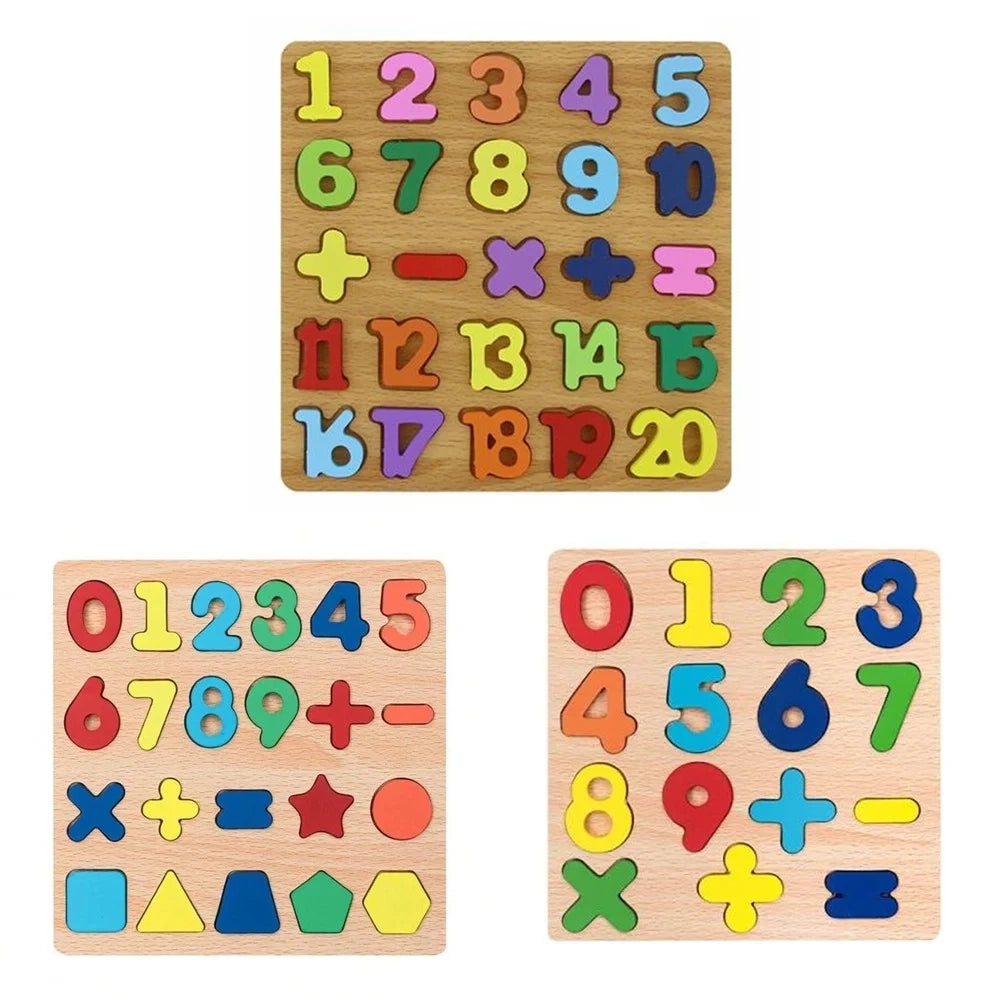 Trade Shop - Puzzle In Legno Con Numeri Simboli Forme Matematici Bambini Gioco Educativo 3 Modelli 31570 -
