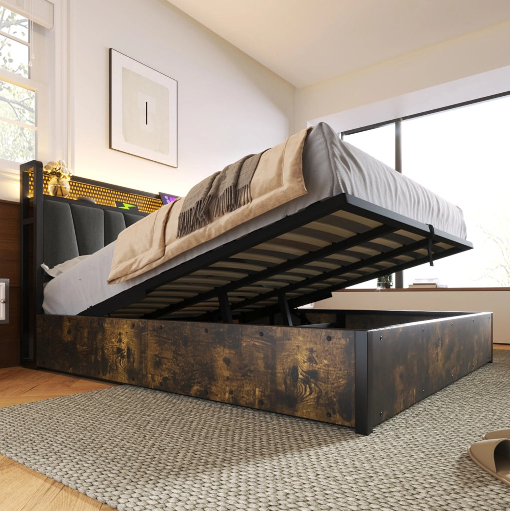 Letto matrimoniale 180x200 cm grigio con LED RGBW e USB