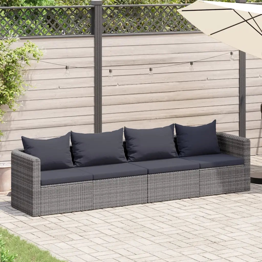 Set Divani da Giardino 4 pz con Cuscini Grigio in Polyrattan