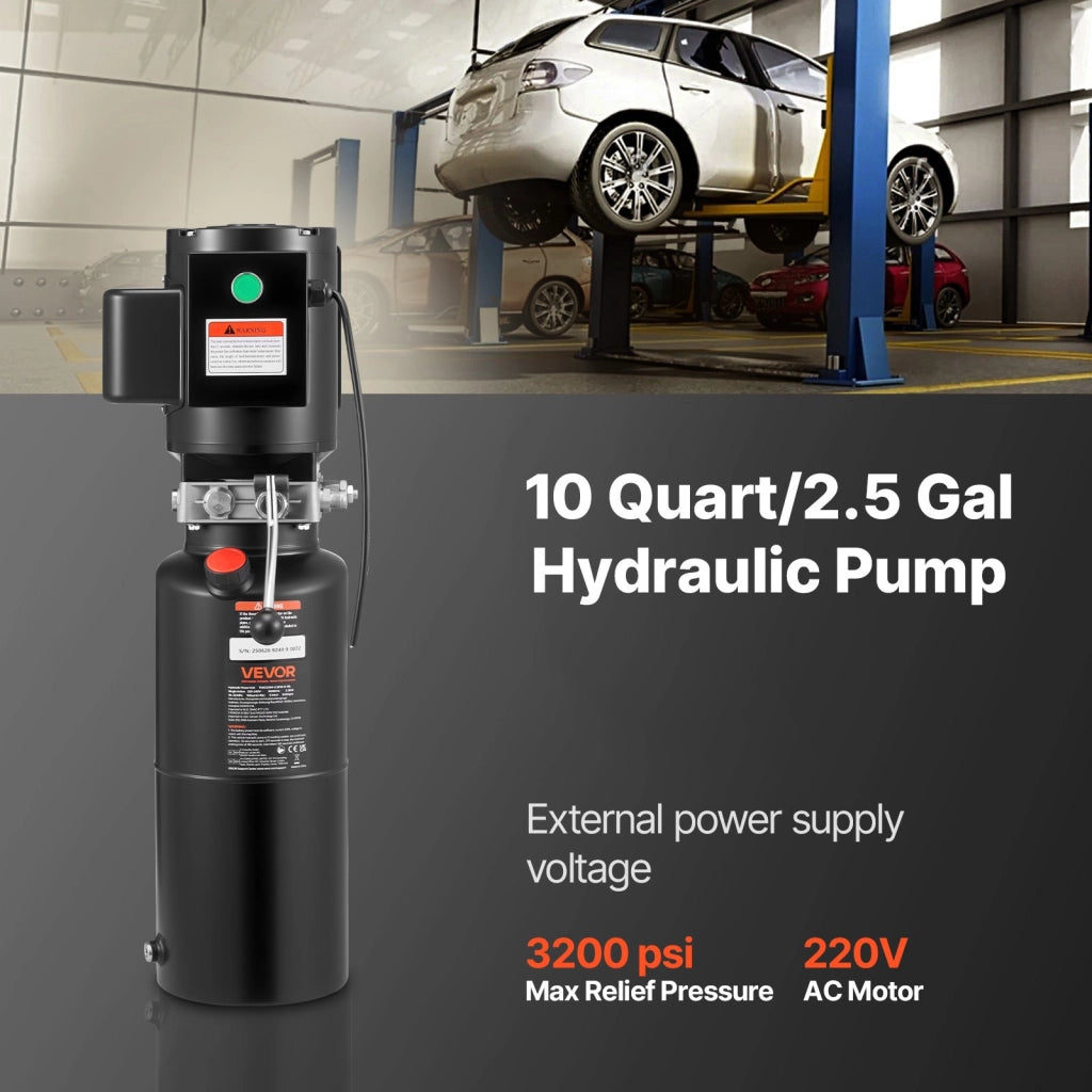 Pompa Idraulica Elettrica 220V 2,2kW Serbatoio 10L, Centralina a Semplice Effetto Portata 6,3 L/min 22 MPa per Rimorchi e Ribaltabili, Robusta Nero