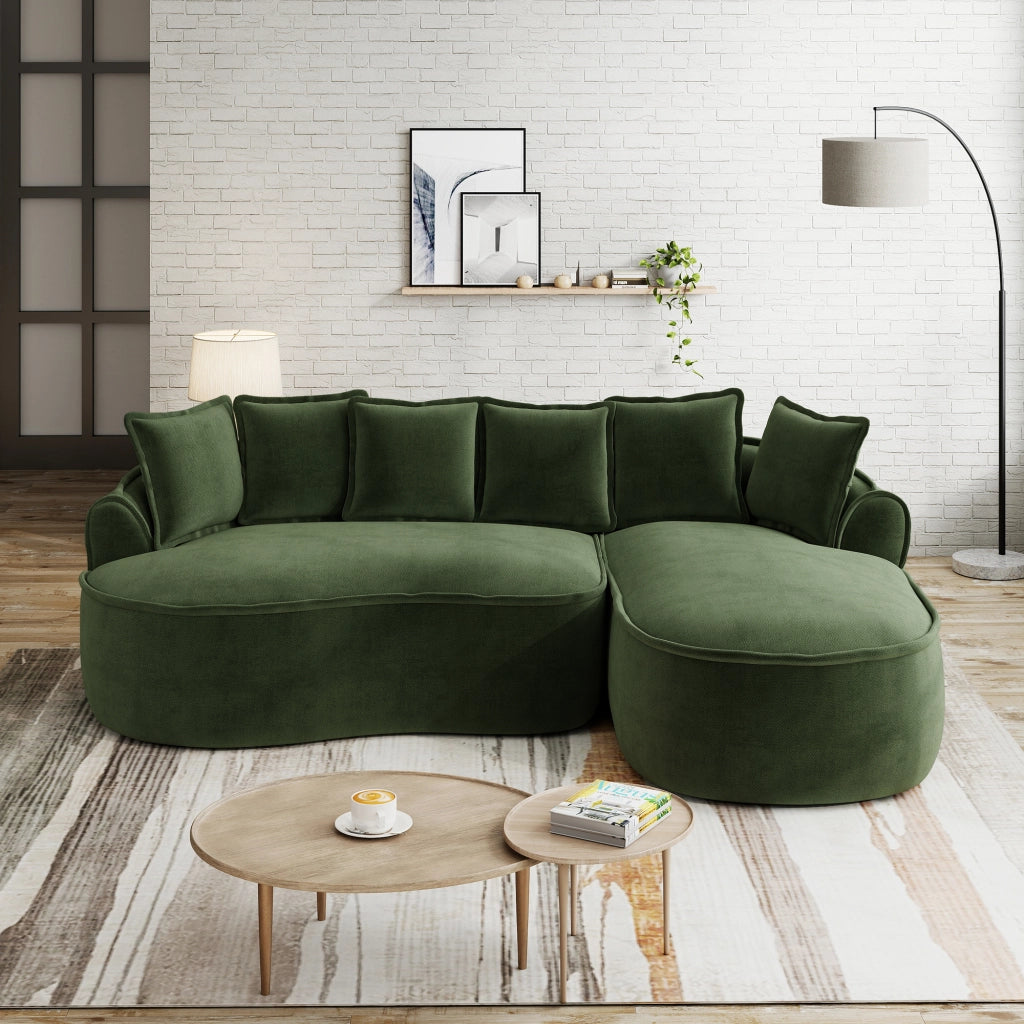 Divano Angolare Modulare Chaise Longue con Cuscini ¨C MINIMAL ¨C Verde, Chenille, Extra Large