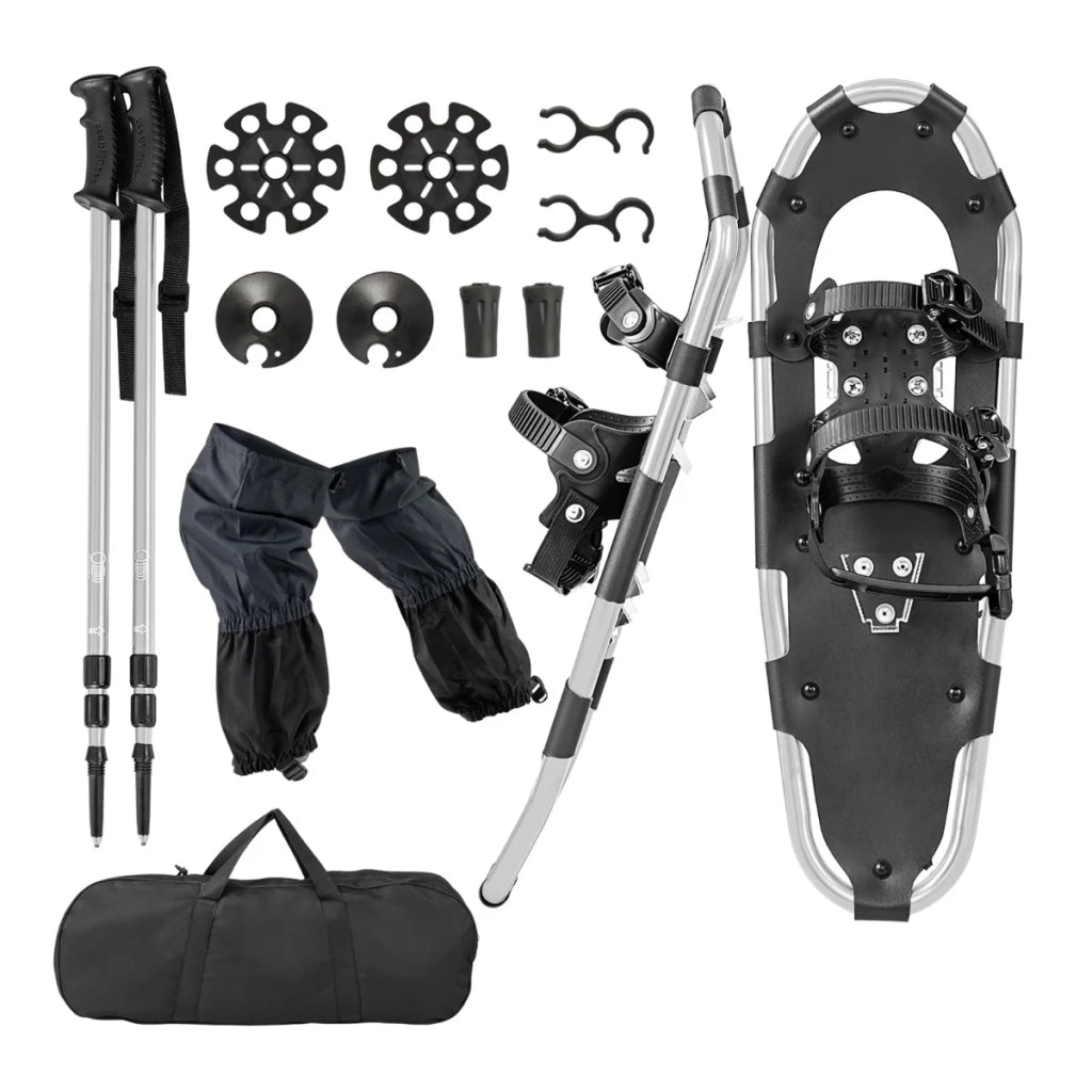 Set di 2 ciaspole versatili 63 x 21 cm leggere con bastoncini regolabili comfort ottimizzato alluminio argento 20_0011928