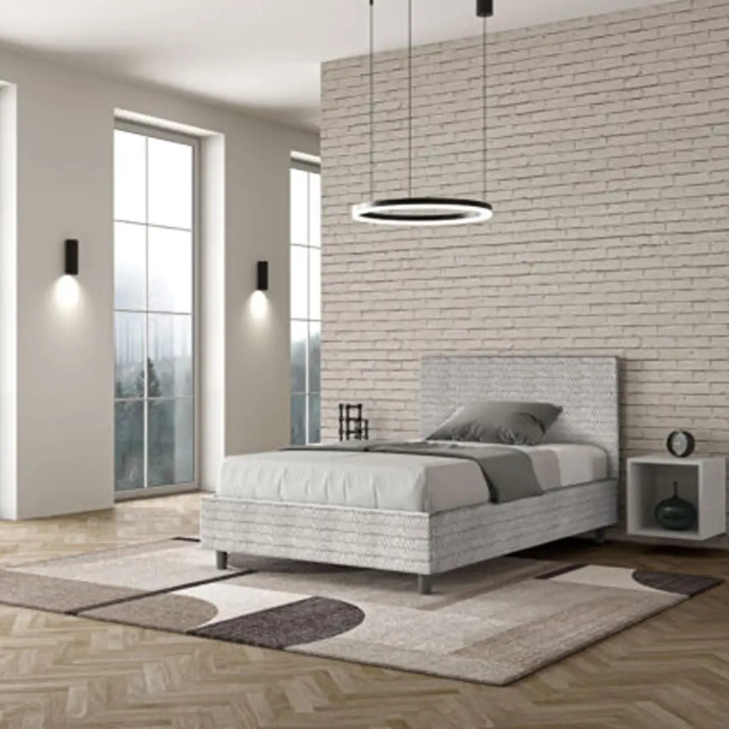 Letto una piazza e mezza con rete imbottito 120x200 tessuto Aragona 1 bianco Adele