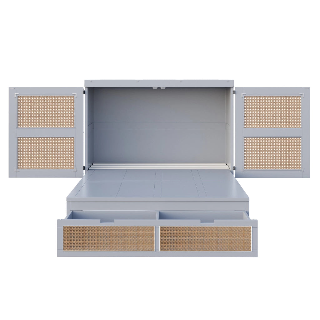 Letto a scomparsa verticale 140x200 cm con cassetti in pino, compensato e MDF grigio