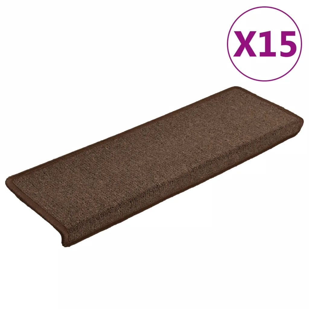 Tappetini per scale 15 pz 65x21x4 cm Marrone Bordo rettangolare 134571