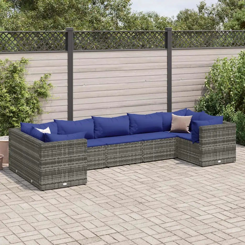 Set Divani da Giardino 7 pz con Cuscini in Polyrattan Grigio
