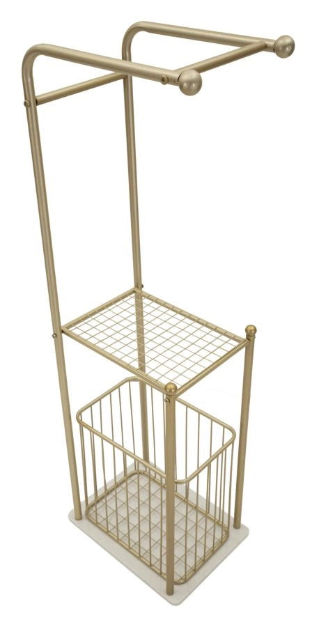 Porta Asciugamani da Terra Root 40x30x122 cm in Metallo e Marmo Artificiale Oro e Bianco