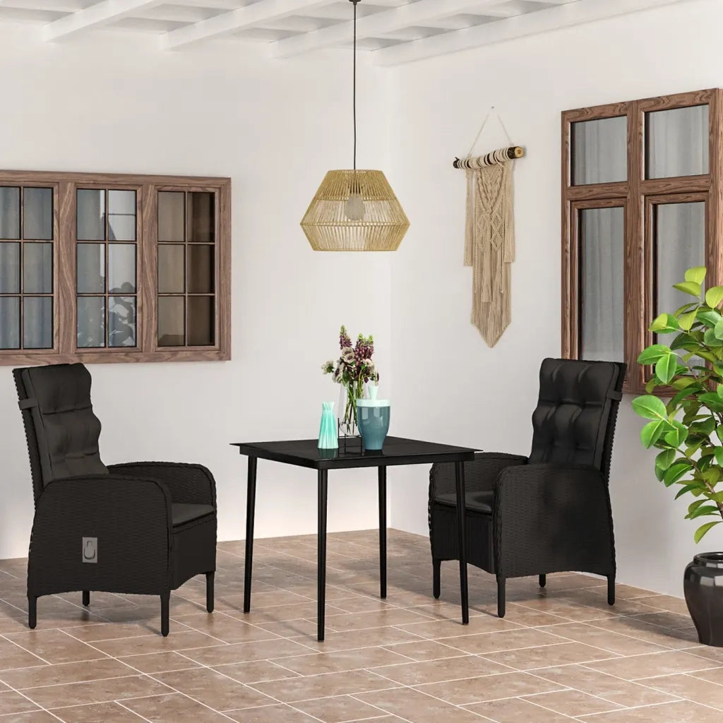 Set da Pranzo da Giardino 3 pz con Cuscini Nero 3099365