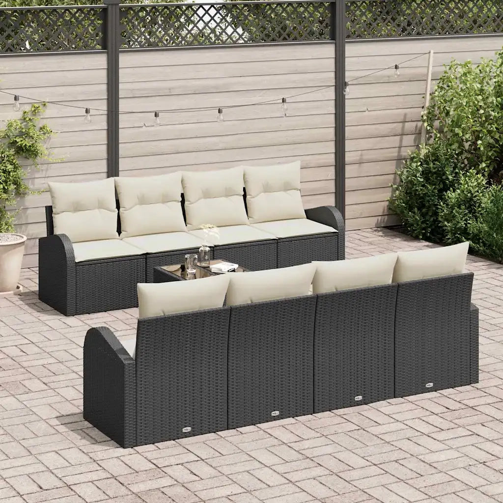 Set Divano da Giardino 9 pcs Nero e Crema polyrattan 3354636
