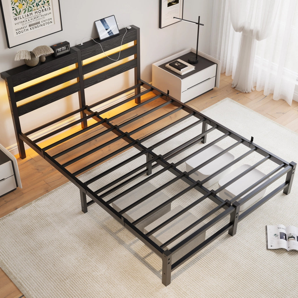 letto in metallo e legno nero 140 x 200 cm