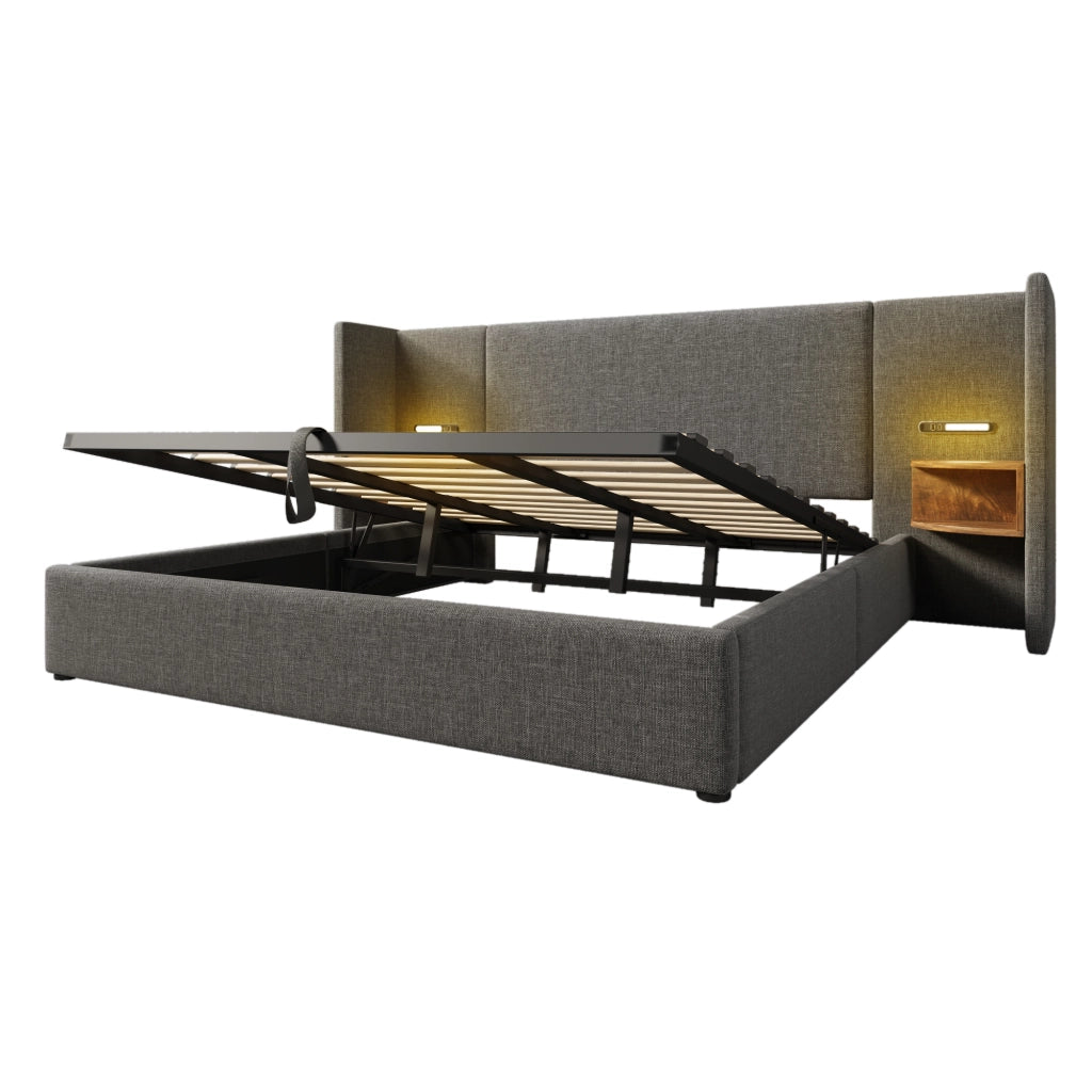 Letto matrimoniale contenitore 180x200 grigio con comodini integrati
