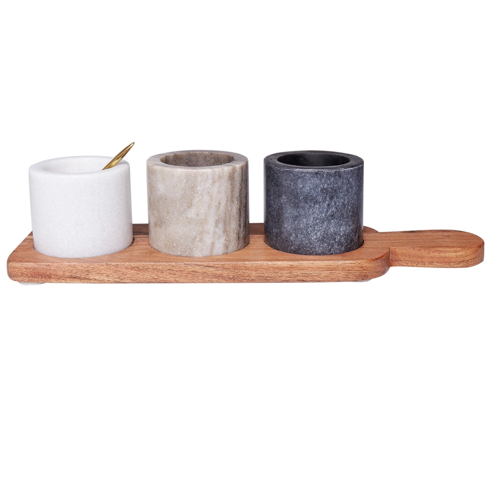 3 ciotole di marmo vassoio da portata multicolore in legno d'acacia chiaro cucchiaini da tè in acciaio inox servizi moderni Accessori da cucina per la sala da pranzo