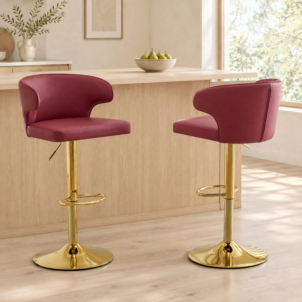Sgabello da bar set di 2 in PU rosso girevole a 360° con schienale altezza regolabile 85–110 cm base 45 cm