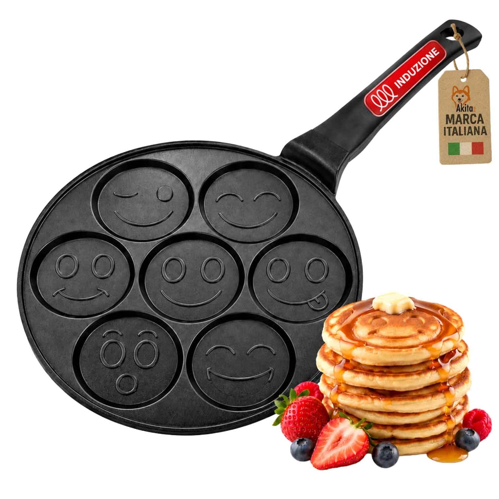 Akitaink Padella Pancake Smile 26 cm 7 Stampi Induzione