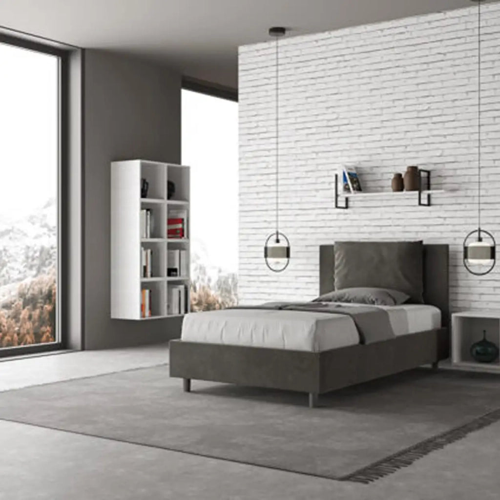 Letto una piazza e mezza contenitore imbottito 120x190 microfibra grigio Antea