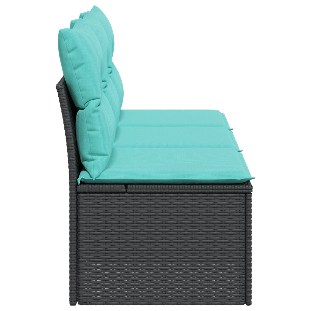 Divano da Giardino a 3 Posti con Cuscini Nero in Polyrattan 366042