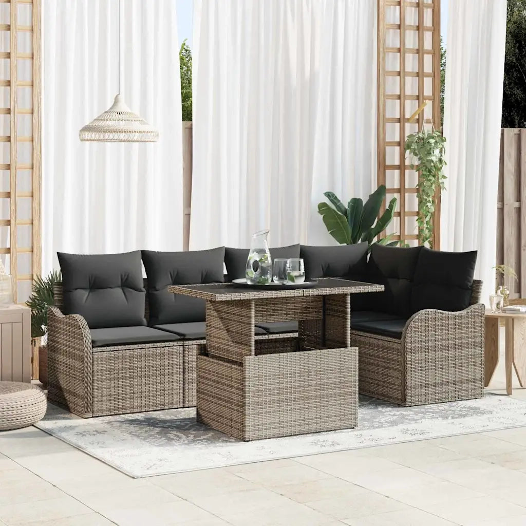 Set Divano da Giardino 6 pcs Grigio Rattan in Polipropilene 3357202