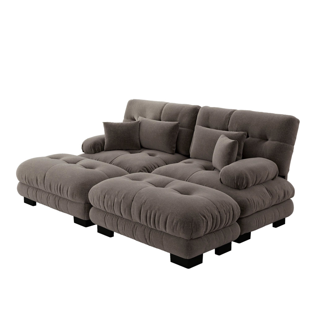 Divano Angolare Chenille 2 Posti con Ottomans e Cuscini ¨C Xylo ¨C Marrone