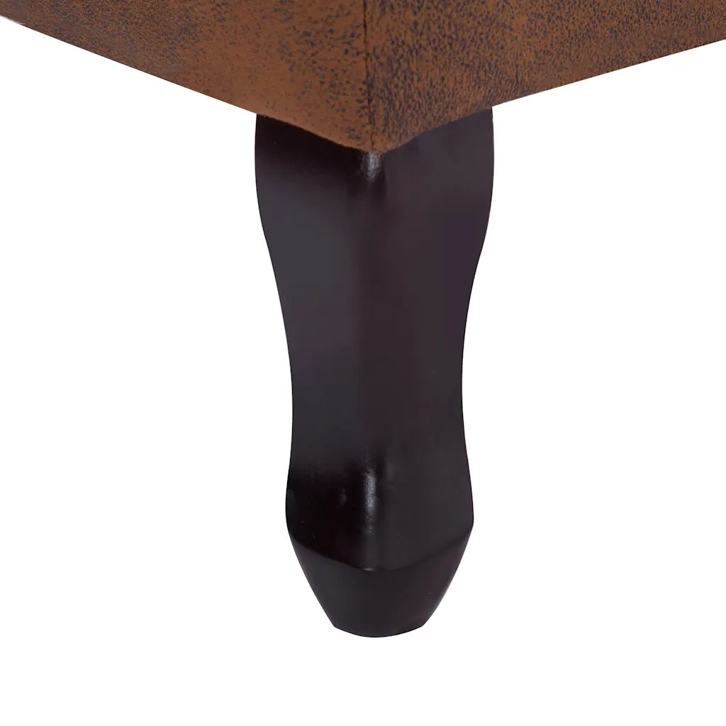 Poltrona Chesterfield Poggiapiedi Marrone Ecopelle Scamosciata