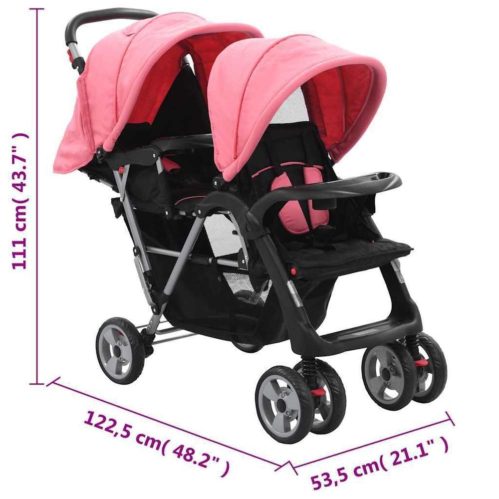 Tandem Stroller, Steel, Pink And Black
