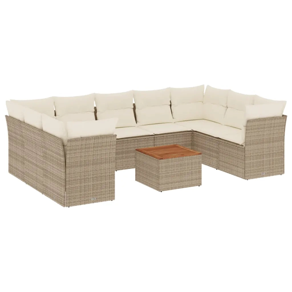 Set Divano da Giardino 10 pz con Cuscini Beige in Polyrattan 3223804