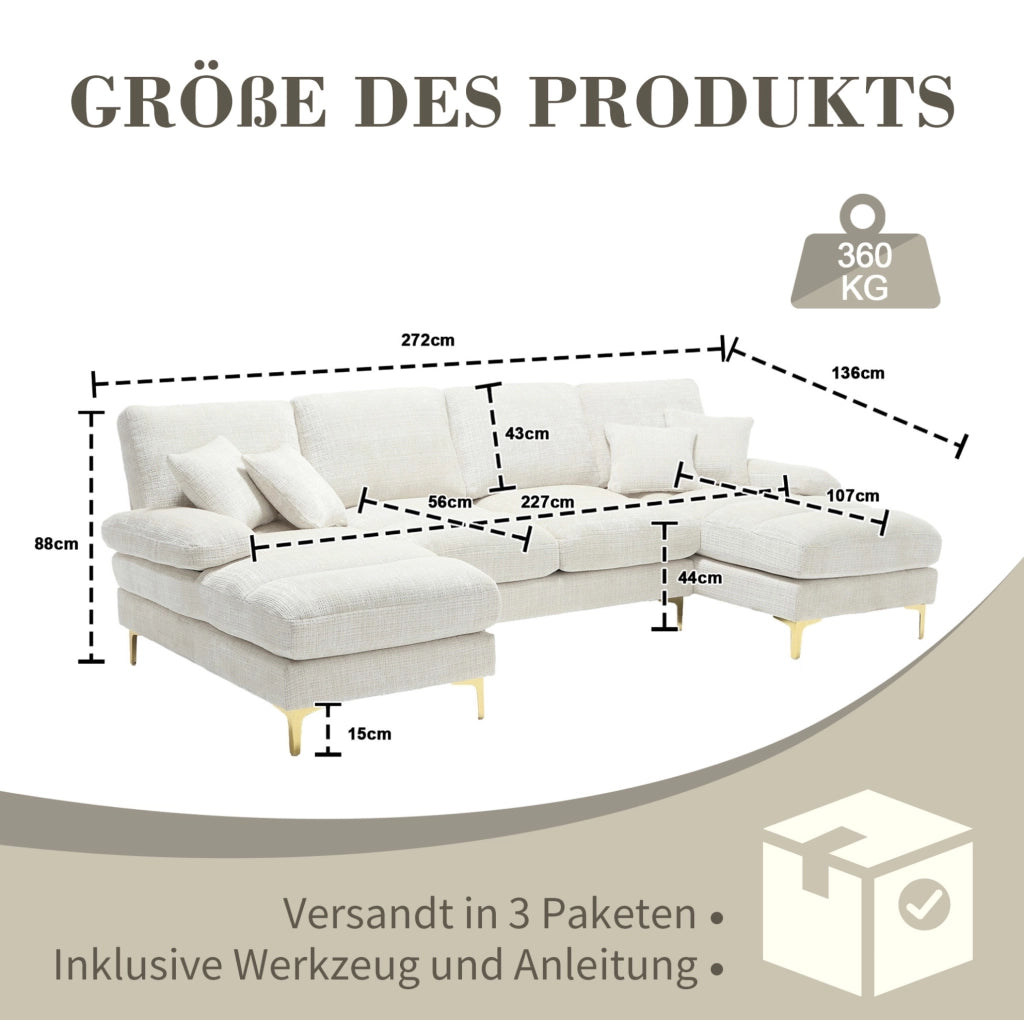 DIVANO U a 2 Chaise 272x136x88 cm Chenille Beige