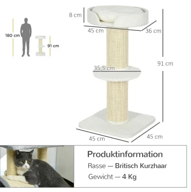 Albero per gatti 91 cm con piattaforme e cuccia, crema