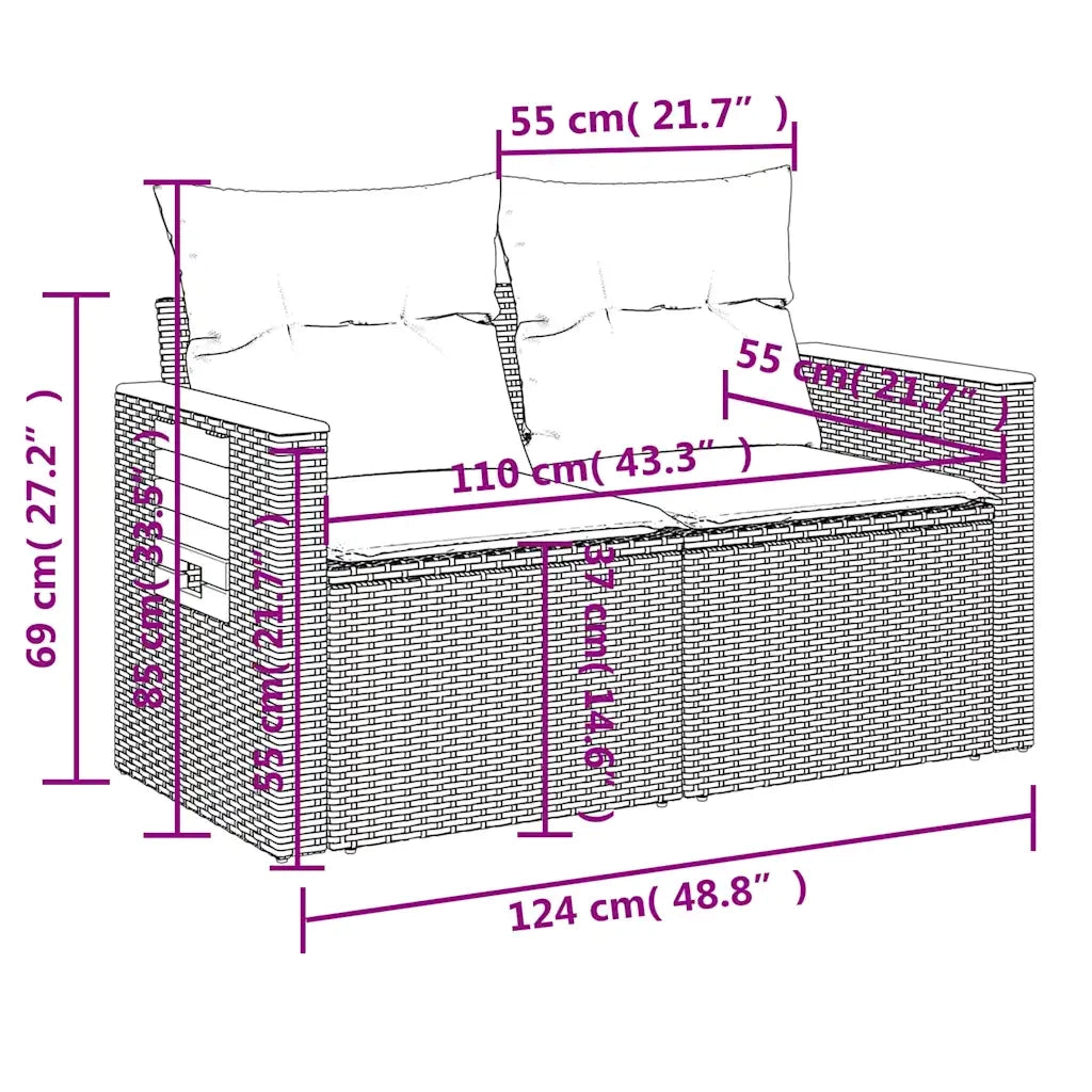 Set Divani da Giardino 4 pz con Cuscini Nero in Polyrattan 3226742