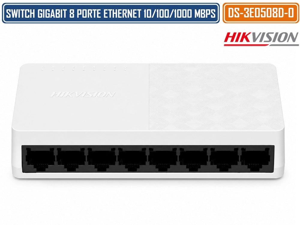 HIKVISION DS-3E0508D-O SWITCH DI RETE GIGABIT 8 PORTE RJ45 10/100/1000 MBPS PLUG & PLAY DA TAVOLO E PARETE