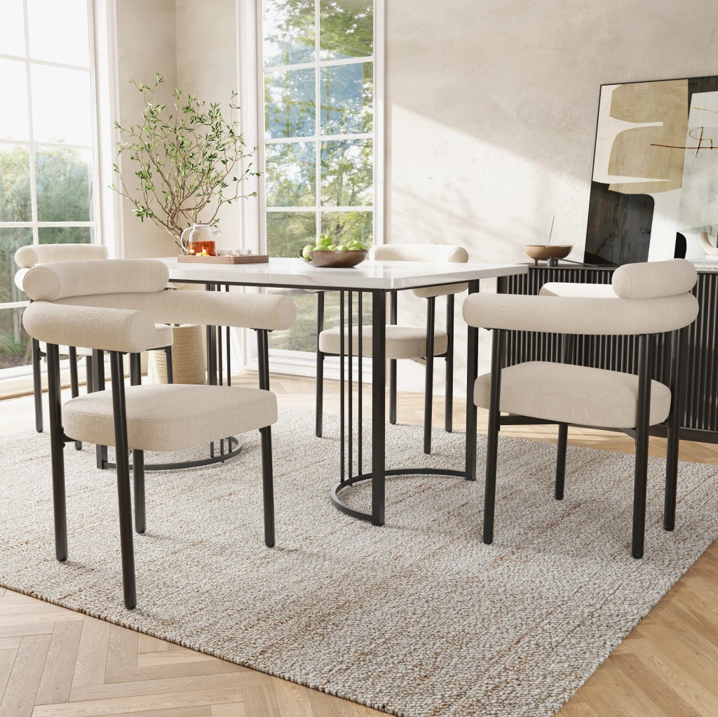 Set di 4 sedie da pranzo 70x62x85 cm beige in metallo, stile moderno