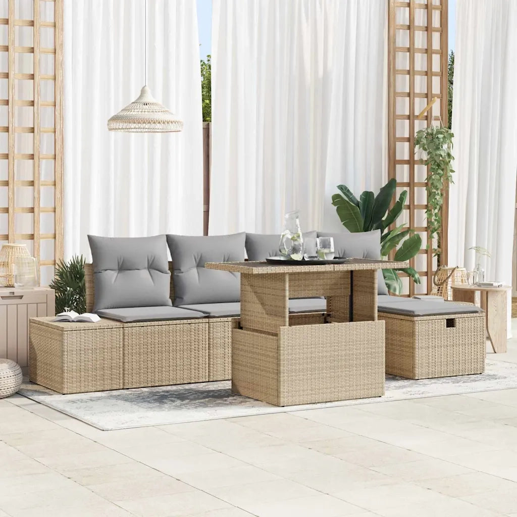 Set Divano da Giardino 6 pcs Beige polyrattan 3361199