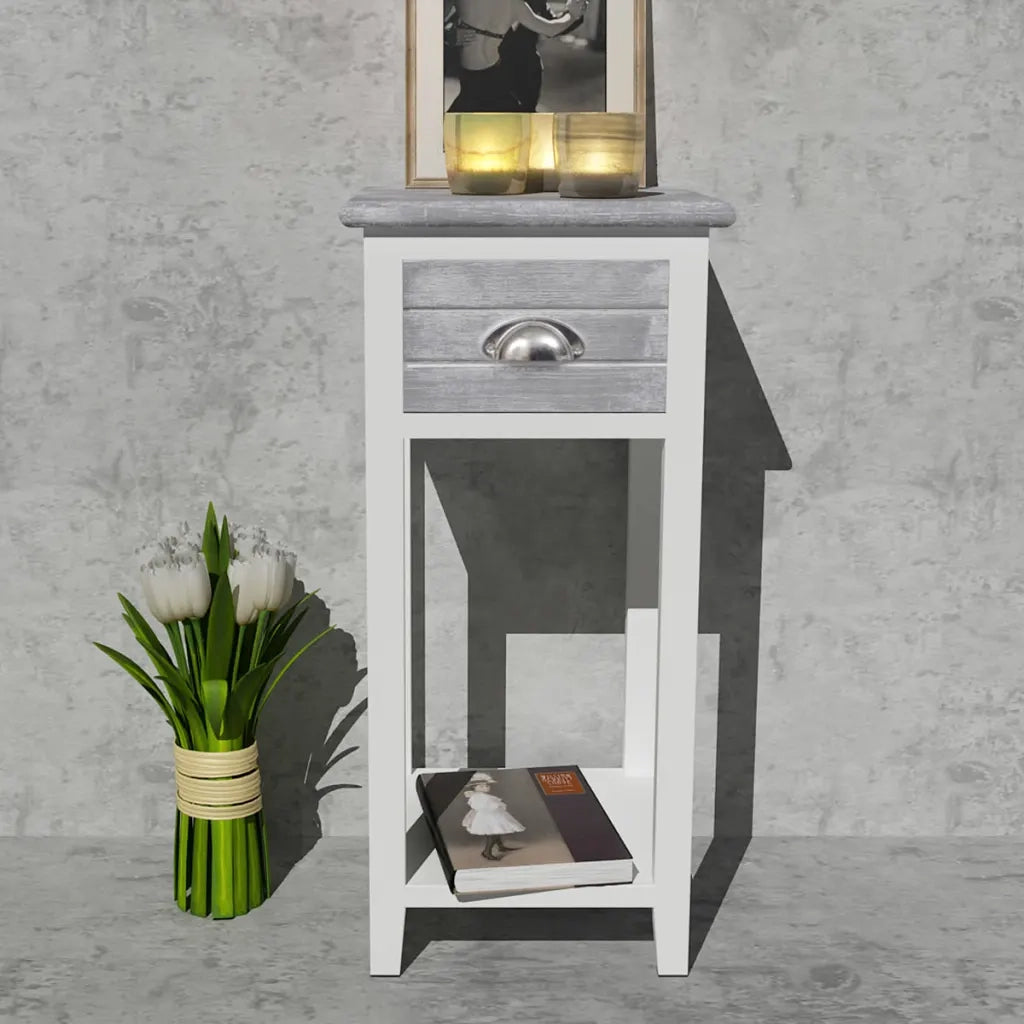 Comodino con 1 Cassetto Grigio e Bianco 242038
