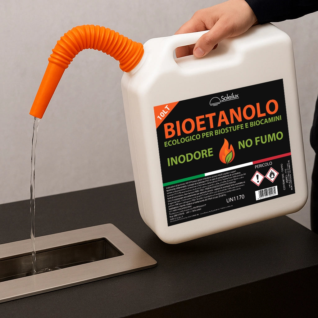 Bioetanolo Liquido Inodore 10L - Combustibile Naturale per Camini e Stufe | No Fumo, No Zolfo - Con Travasatore Omaggio
