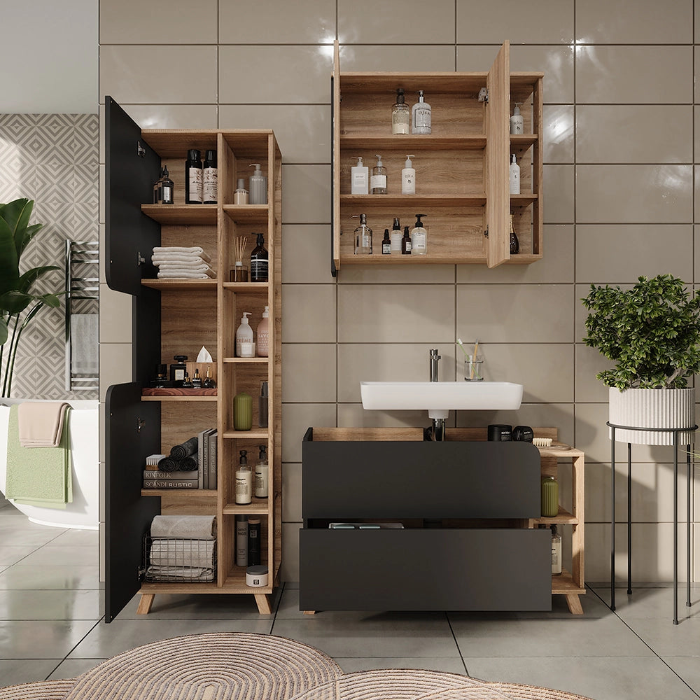 Vicco Set di mobili da bagno Sonoma/antracite 3 parti