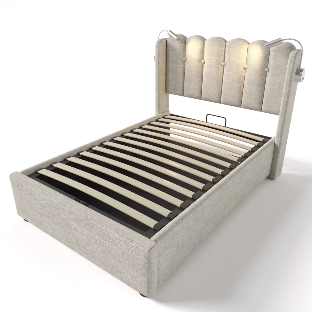 Letto singolo 90x200 imbottito in lino con contenitore