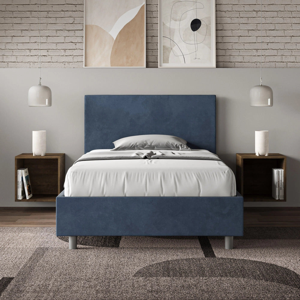 Letto 1 Piazza e Mezzo 130x200 cm con Rete e Contenitore Adele Blu