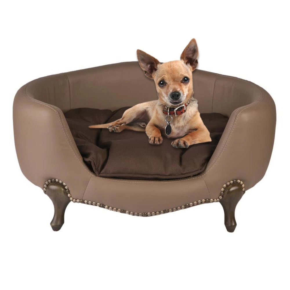 Divano per cani luxury elegance ecopelle c/cuscino marrone cm 74x56xh36