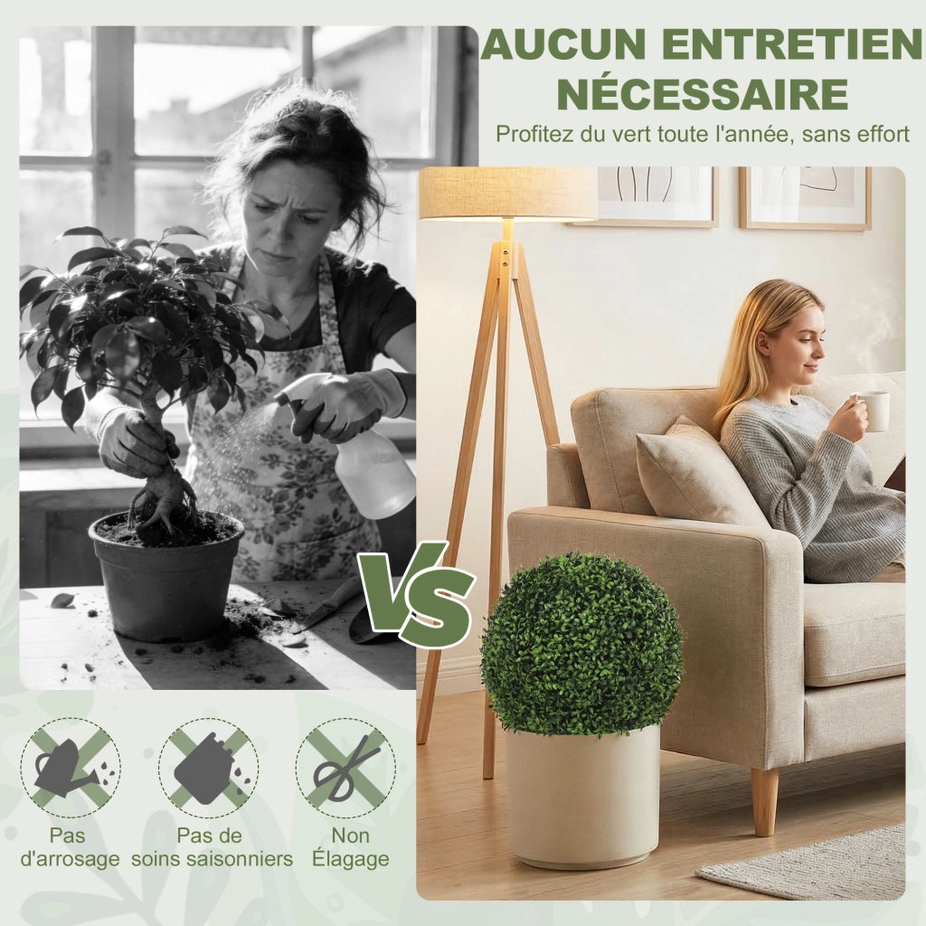 2 sfere di bosso artificiali in vaso ¨C Minimal ¨C 42 cm, interno/esterno