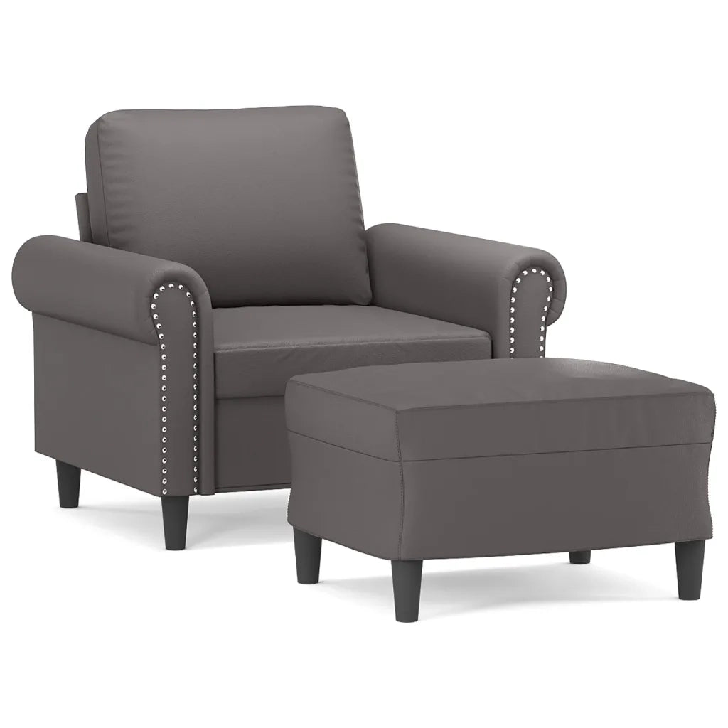 Poltrona con Poggiapiedi Grigio 60 cm in Similpelle