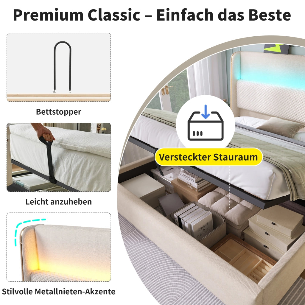 letto idraulico lino beige 180 x 200 cm