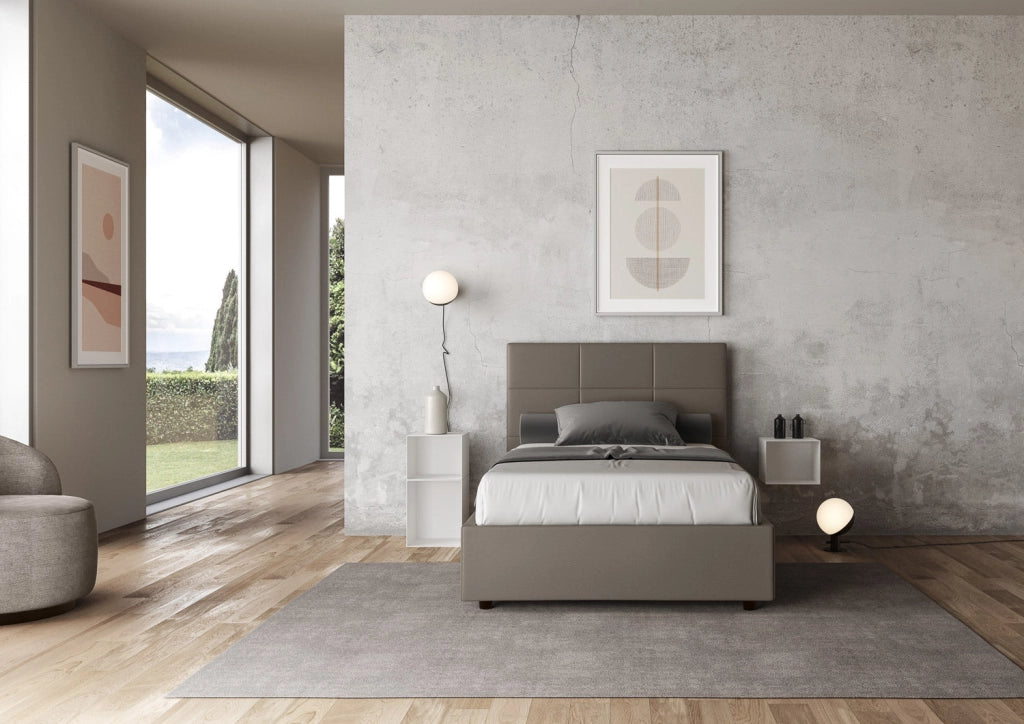 Letto Matrimoniale Francese 140x200 cm con Rete Mika Cappuccino