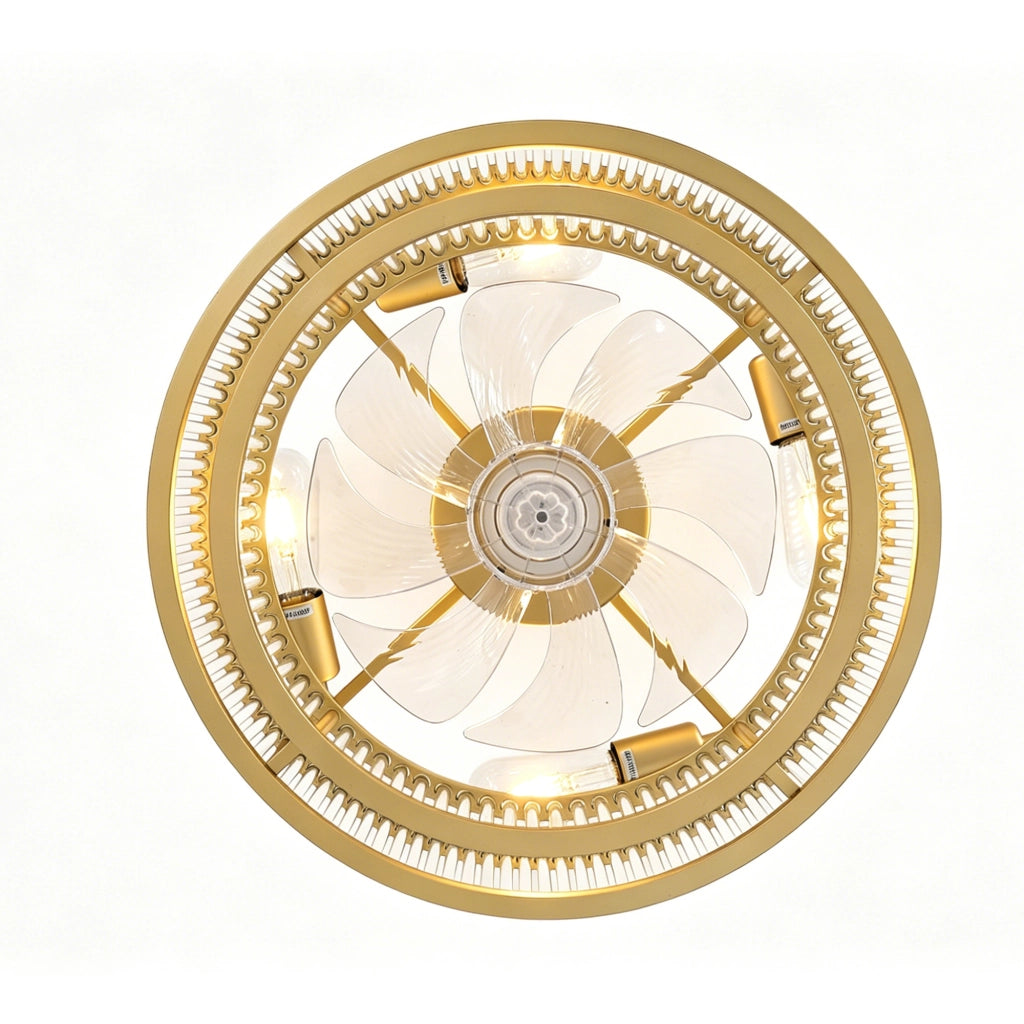 Ventilatore da soffitto con illuminazione 4 attacchi E26. 6 velocità; app Bluetooth e telecomando oro